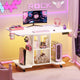 SEDETA | 31.5 Inch Height Adjustable Desk with Pegboard RGB LED Light Rolling Computer PC Desk with Storage Shelves Small Standing Gaming Desk with Power Outlet for Small Spaces
