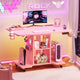 SEDETA | 31.5 Inch Height Adjustable Desk with Pegboard RGB LED Light Rolling Computer PC Desk with Storage Shelves Small Standing Gaming Desk with Power Outlet for Small Spaces