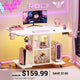SEDETA 31.5 Inch Small Standing Gaming Desk Rolling Computer PC Desk Height Adjustable with Power Outlet Pegboard Storage Shelves RGB LED Light for Small Spaces