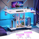SEDETA | 31.5 Inch Height Adjustable Desk with Pegboard RGB LED Light Rolling Computer PC Desk with Storage Shelves Small Standing Gaming Desk with Power Outlet for Small Spaces