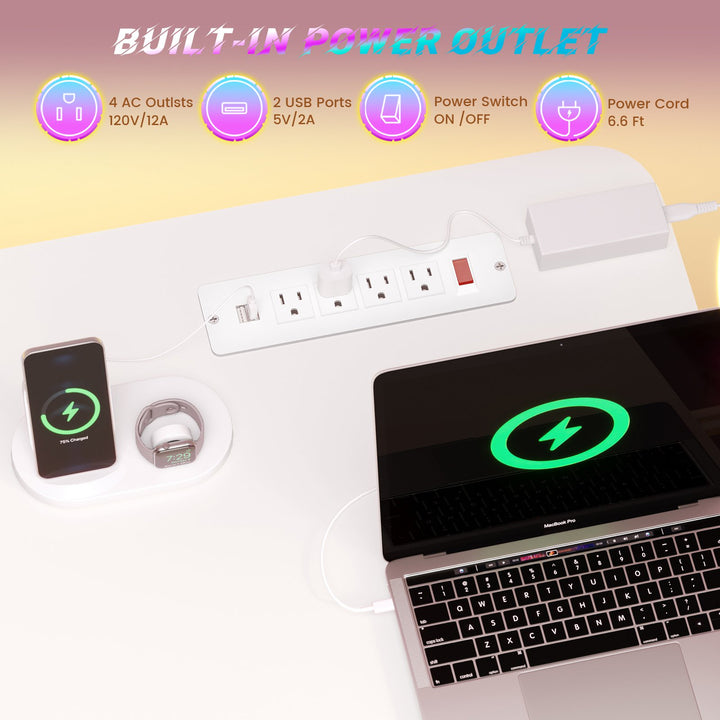SEDETA | 31.5 Inch Height Adjustable Desk with Pegboard RGB LED Light Rolling Computer PC Desk with Storage Shelves Small Standing Gaming Desk with Power Outlet for Small Spaces