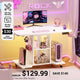 SEDETA® 31.5 Inch Rolling Computer PC Desk with Storage Shelves Small Standing Gaming Desk with Power Outlet Height Adjustable Desk with Pegboard RGB LED Light for Small Spaces