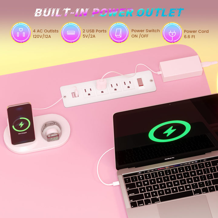 SEDETA | 31.5 Inch Height Adjustable Desk with Pegboard RGB LED Light Rolling Computer PC Desk with Storage Shelves Small Standing Gaming Desk with Power Outlet for Small Spaces
