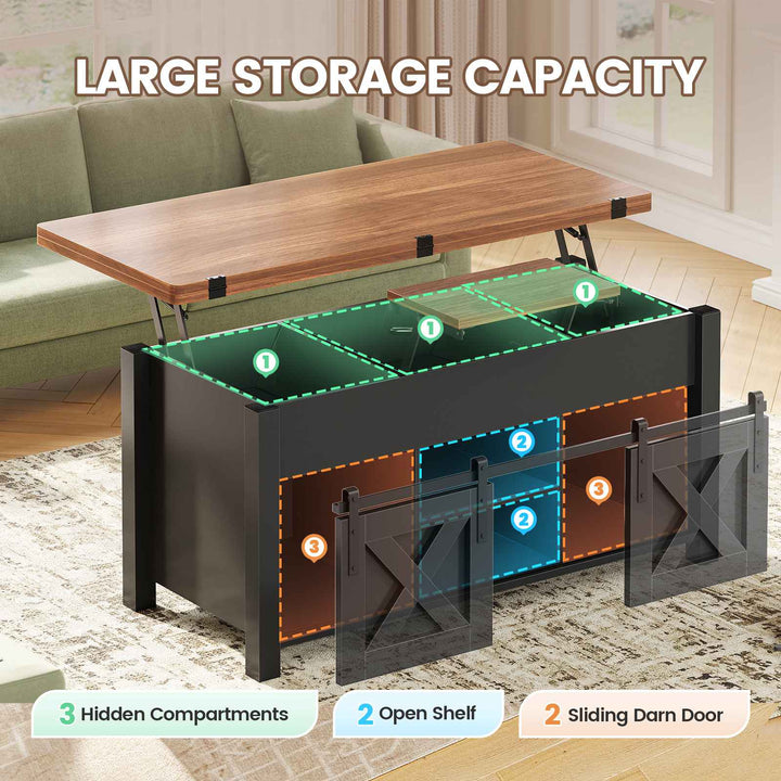 SEDETA 40 Inch Lift Top Coffee Table 4 in 1 Multi-Function Convertible Coffee Tables