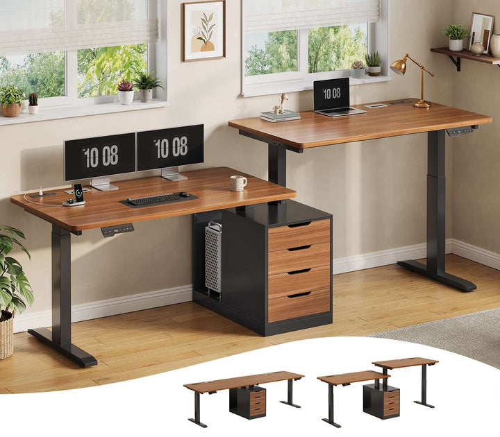 SEDETA 94 Inch Electric Height Adjustable Standing Desk Two Person Long Computer Office Desk with 4 Drawers Cable Management 2 Power Outlets CPU Stand