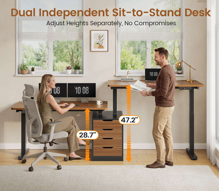 SEDETA 94 Inch Electric Height Adjustable Standing Desk Two Person Long Computer Office Desk with 4 Drawers Cable Management 2 Power Outlets CPU Stand