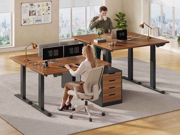 SEDETA 94 Inch Electric Height Adjustable Standing Desk Two Person Long Computer Office Desk with 4 Drawers Cable Management 2 Power Outlets CPU Stand