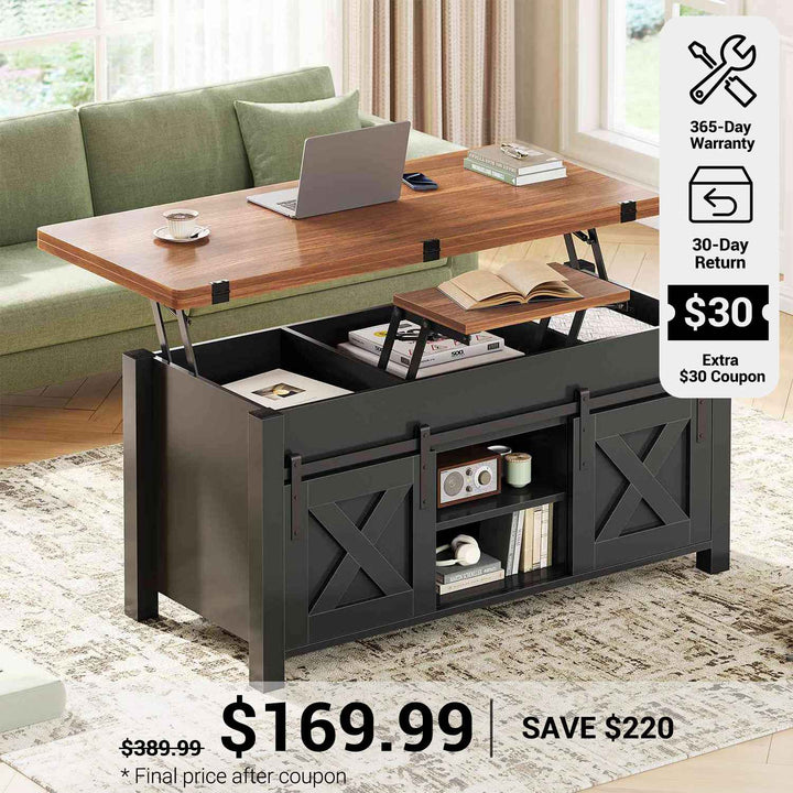 SEDETA® 40 Inch Lift Top Coffee Table Farmhouse 4 in 1 Multi-Function for Living Room
