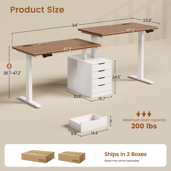 SEDETA 94 Inch Electric Height Adjustable Standing Desk Two Person Long Computer Office Desk with 4 Drawers Cable Management 2 Power Outlets CPU Stand
