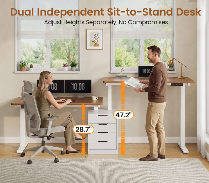 SEDETA 94 Inch Electric Height Adjustable Standing Desk Two Person Long Computer Office Desk with 4 Drawers Cable Management 2 Power Outlets CPU Stand