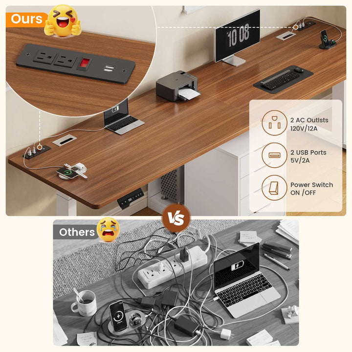 SEDETA 94 Inch Electric Height Adjustable Standing Desk Two Person Long Computer Office Desk with 4 Drawers Cable Management 2 Power Outlets CPU Stand