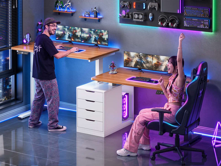 SEDETA 94 Inch Electric Height Adjustable Standing Desk Two Person Long Computer Office Desk with 4 Drawers Cable Management 2 Power Outlets CPU Stand