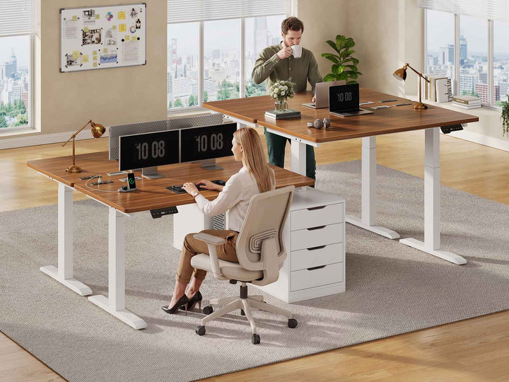 SEDETA 94 Inch Electric Height Adjustable Standing Desk Two Person Long Computer Office Desk with 4 Drawers Cable Management 2 Power Outlets CPU Stand