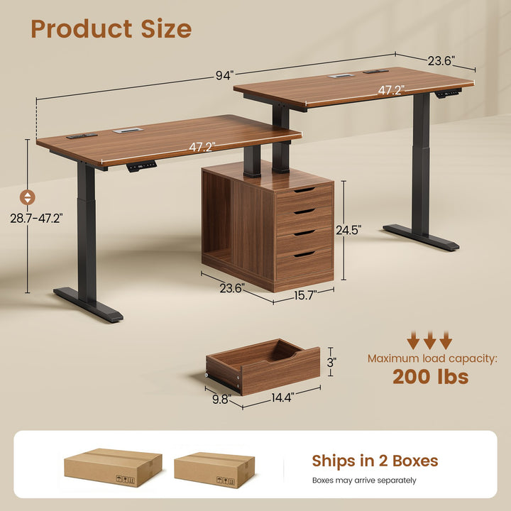 SEDETA 94 Inch Electric Height Adjustable Standing Desk Two Person Long Computer Office Desk with 4 Drawers Cable Management 2 Power Outlets CPU Stand