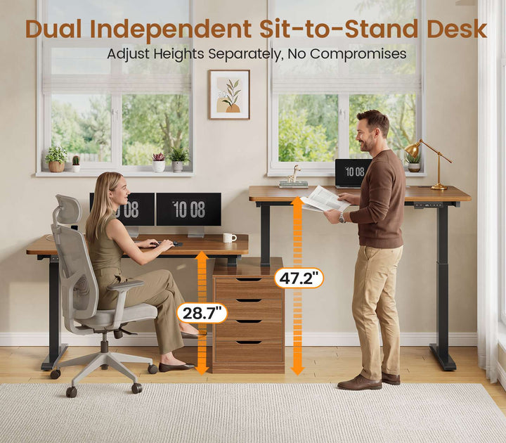 SEDETA 94 Inch Electric Height Adjustable Standing Desk Two Person Long Computer Office Desk with 4 Drawers Cable Management 2 Power Outlets CPU Stand