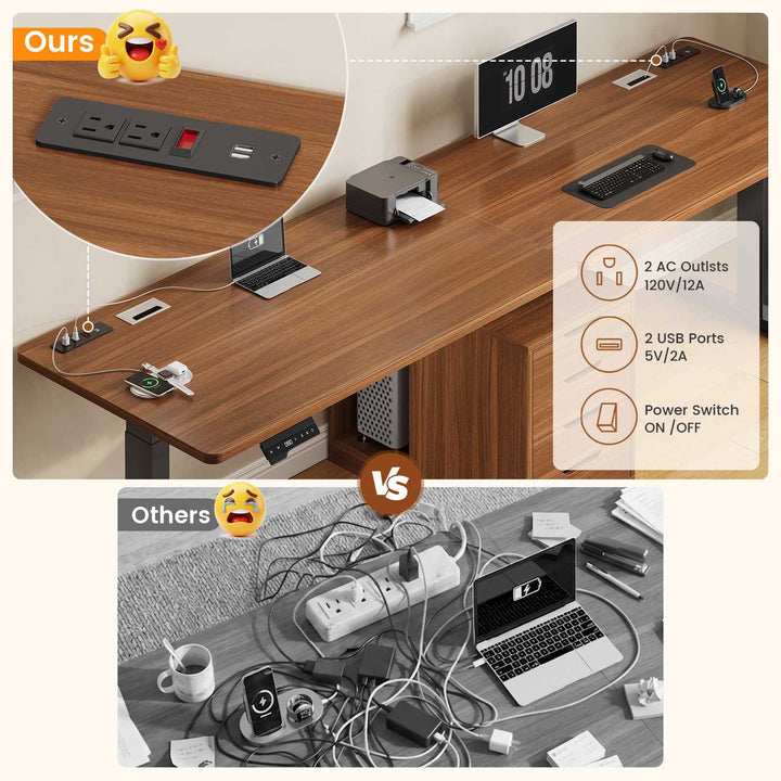 SEDETA 94 Inch Electric Height Adjustable Standing Desk Two Person Long Computer Office Desk with 4 Drawers Cable Management 2 Power Outlets CPU Stand