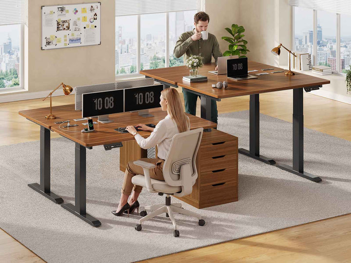 SEDETA 94 Inch Electric Height Adjustable Standing Desk Two Person Long Computer Office Desk with 4 Drawers Cable Management 2 Power Outlets CPU Stand
