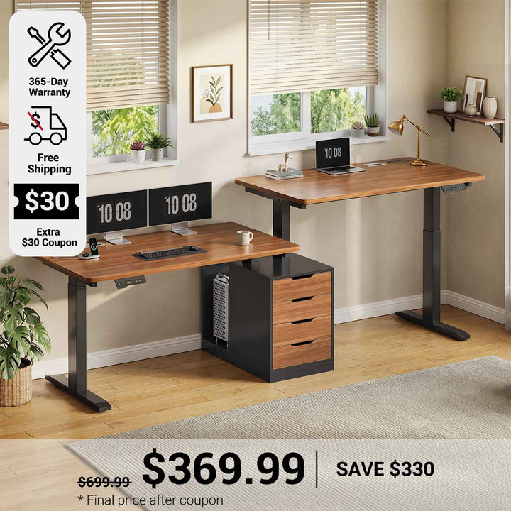 SEDETA 94 Inch Electric Height Adjustable Standing Desk Two Person Long Computer Office Desk with 4 Drawers Cable Management 2 Power Outlets CPU Stand