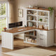 SEDETA | 59 Inch Farmhouse Corner Wood Office Desk L Shaped Computer Desk with 3 Drawers 5-Tier Bookshelf Storage Shelves Power Outlet for Small Space