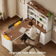 SEDETA | 59 Inch Farmhouse Corner Wood Office Desk L Shaped Computer Desk with 3 Drawers 5-Tier Bookshelf Storage Shelves Power Outlet for Small Space