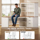 SEDETA | 59 Inch Farmhouse Corner Wood Office Desk L Shaped Computer Desk with 3 Drawers 5-Tier Bookshelf Storage Shelves Power Outlet for Small Space