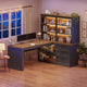 SEDETA | 59 Inch Farmhouse Corner Wood Office Desk L Shaped Computer Desk with 3 Drawers 5-Tier Bookshelf Storage Shelves Power Outlet for Small Space