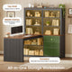 SEDETA | 59 Inch Farmhouse Corner Wood Office Desk L Shaped Computer Desk with 3 Drawers 5-Tier Bookshelf Storage Shelves Power Outlet for Small Space