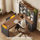 SEDETA | 59 Inch Farmhouse Corner Wood Office Desk L Shaped Computer Desk with 3 Drawers 5-Tier Bookshelf Storage Shelves Power Outlet for Small Space