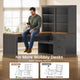 SEDETA | 59 Inch Farmhouse Corner Wood Office Desk L Shaped Computer Desk with 3 Drawers 5-Tier Bookshelf Storage Shelves Power Outlet for Small Space