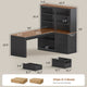 SEDETA | 59 Inch Farmhouse Corner Wood Office Desk L Shaped Computer Desk with 3 Drawers 5-Tier Bookshelf Storage Shelves Power Outlet for Small Space