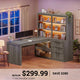 SEDETA 59 Inch Farmhouse Corner Computer Desk Wood Office L Shaped Desk with 3 Drawers 5-Tier Bookshelf Storage Shelves Power Outlet for Small Space