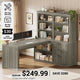 SEDETA® 59 Inch Farmhouse L Shaped Computer Desk Wood Corner Office Desk with Power Outlet Storage Shelves 5-Tier Bookshelf 3 Drawers for Small Space