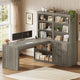 SEDETA | 59 Inch Farmhouse Corner Wood Office Desk L Shaped Computer Desk with 3 Drawers 5-Tier Bookshelf Storage Shelves Power Outlet for Small Space