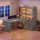 SEDETA | 59 Inch Farmhouse Corner Wood Office Desk L Shaped Computer Desk with 3 Drawers 5-Tier Bookshelf Storage Shelves Power Outlet for Small Space