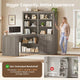 SEDETA | 59 Inch Farmhouse Corner Wood Office Desk L Shaped Computer Desk with 3 Drawers 5-Tier Bookshelf Storage Shelves Power Outlet for Small Space