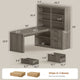 SEDETA | 59 Inch Farmhouse Corner Wood Office Desk L Shaped Computer Desk with 3 Drawers 5-Tier Bookshelf Storage Shelves Power Outlet for Small Space