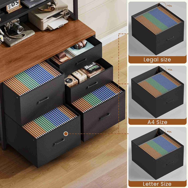 SEDETA 31.5 Inch 5 Drawer File Cabinet with Power Strip Filing Cabinet fits Legal Letter A4 Size File for Home Office with Printer Stand LED Lights and Storage Shelf