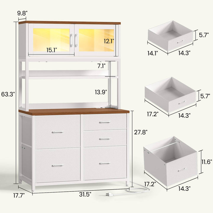 SEDETA 31.5 Inch 5 Drawer File Cabinet with Power Strip Filing Cabinet fits Legal Letter A4 Size File for Home Office with Printer Stand LED Lights and Storage Shelf