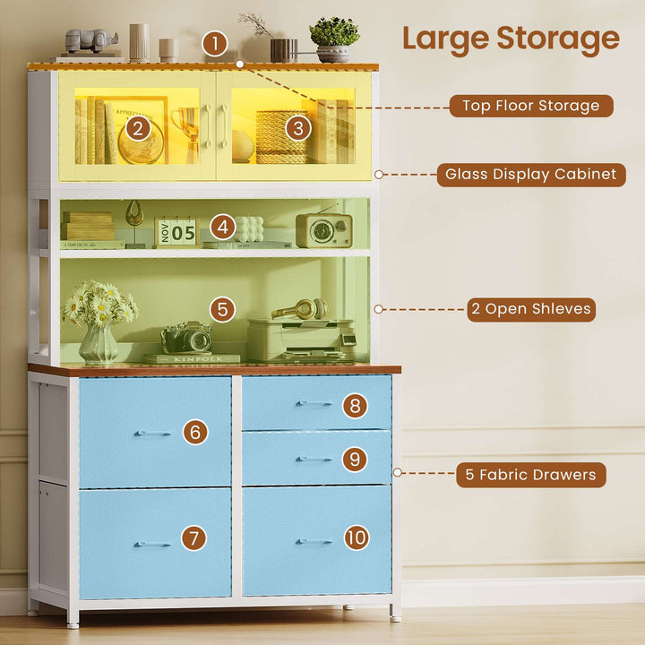 SEDETA 31.5 Inch 5 Drawer File Cabinet with Power Strip Filing Cabinet fits Legal Letter A4 Size File for Home Office with Printer Stand LED Lights and Storage Shelf