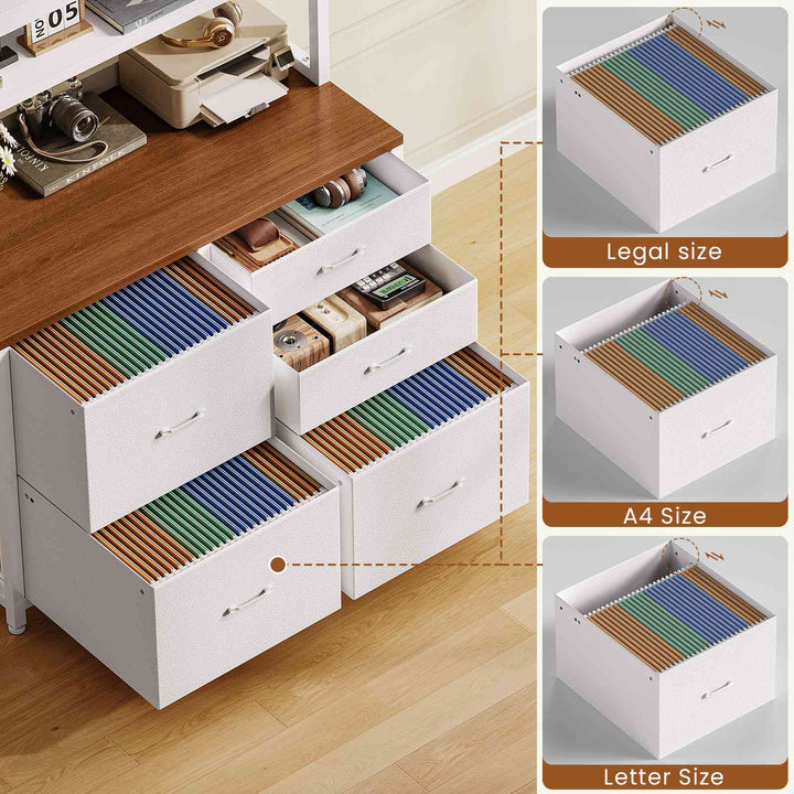SEDETA 31.5 Inch 5 Drawer File Cabinet with Power Strip Filing Cabinet fits Legal Letter A4 Size File for Home Office with Printer Stand LED Lights and Storage Shelf