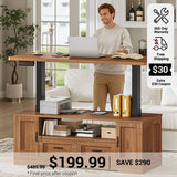 SEDETA 47.2 Inch Electric Standing Coffee Table with Storage Farmhouse Lift Top Coffee Table with Drawers and Open Shelves Height Adjustable Power Outlet