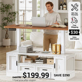 SEDETA 47.2 Inch Electric Standing Coffee Table with Storage Farmhouse Lift Top Coffee Table with Drawers and Open Shelves Height Adjustable Power Outlet
