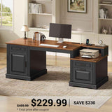 SEDETA | 62 Inch Farmhouse Computer Desk with Power Outlet Home Office Desk with  3 Drawers Executive Desk with Storage Cabinet for Home Office