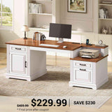 SEDETA | 62 Inch Farmhouse Computer Desk with Power Outlet Home Office Desk with  3 Drawers Executive Desk with Storage Cabinet for Home Office