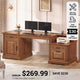 SEDETA  62 Inch Farmhouse Executive Desk Home Office Desk with  3 Drawers and Storage Cabinet Computer Desk with Power Outlet for Home Office