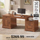 SEDETA  62 Inch Farmhouse Executive Desk Home Office Desk with  3 Drawers and Storage Cabinet Computer Desk with Power Outlet for Home Office