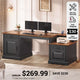 SEDETA  62 Inch Farmhouse Executive Desk Home Office Desk with  3 Drawers and Storage Cabinet Computer Desk with Power Outlet for Home Office