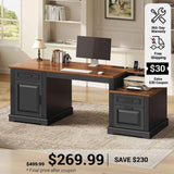 SEDETA  62 Inch Farmhouse Executive Desk Home Office Desk with  3 Drawers and Storage Cabinet Computer Desk with Power Outlet for Home Office