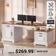 SEDETA  62 Inch Farmhouse Executive Desk Home Office Desk with  3 Drawers and Storage Cabinet Computer Desk with Power Outlet for Home Office