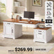 SEDETA  62 Inch Farmhouse Executive Desk Home Office Desk with  3 Drawers and Storage Cabinet Computer Desk with Power Outlet for Home Office